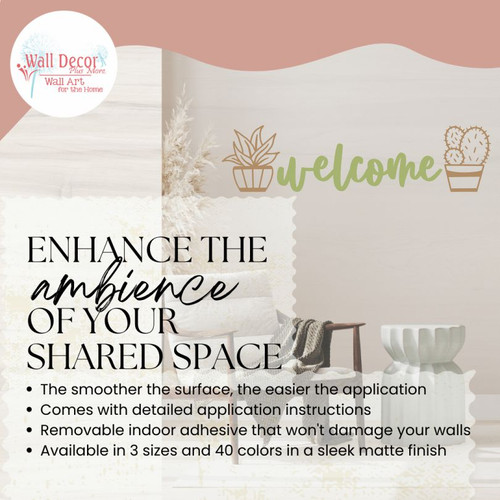 Plant Art Entryway Wall Sticker Cursive Welcome Lettering Wall Decal Enhance Your Space