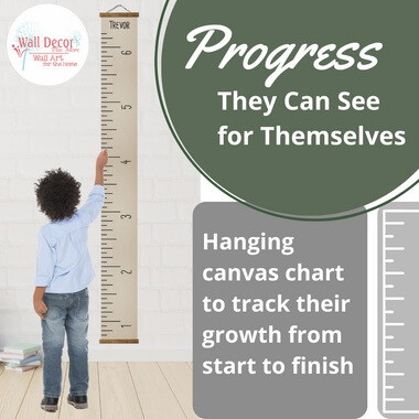 Linen Beige Canvas Height Ruler Growth Chart Wall Art Sign — Hanging growth chart in neutral tones, with measurement
