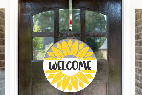 Sunflower Welcome Wall Art Decal - Vinyl Lettering Wall Quote Sticker-Black/Yellow