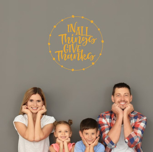 In All Things Give Thanks Round Wall Decal Vinyl Art for Round Wood Sign Honey 