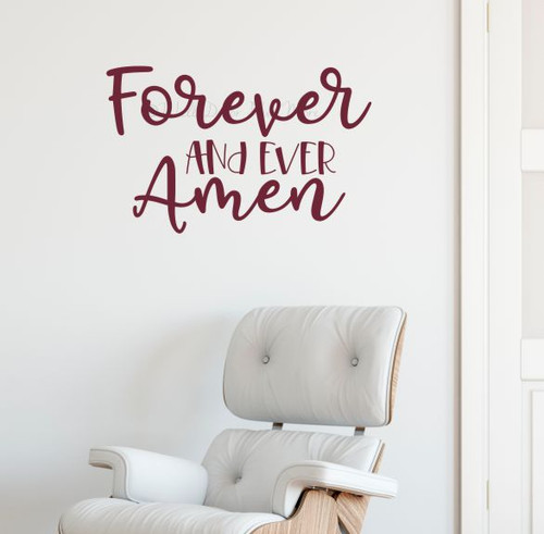 Round Wood Sign Decal - Forever and Ever Amen Wall Sticker | Vinyl Art Burgundy