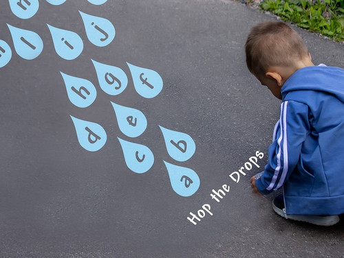 Hop the Drop Alphabet Sensory Path Stencils to Paint in Pavement