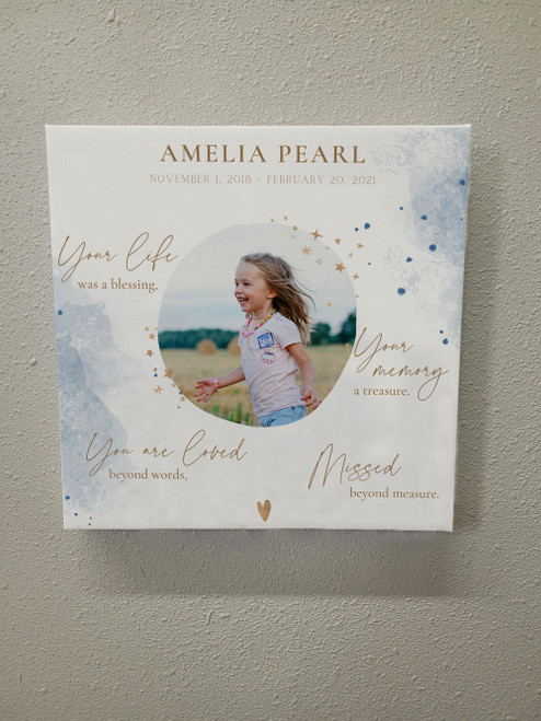 Memorial Canvas Sign with Custom Name Dates Picture 12x12-Inch