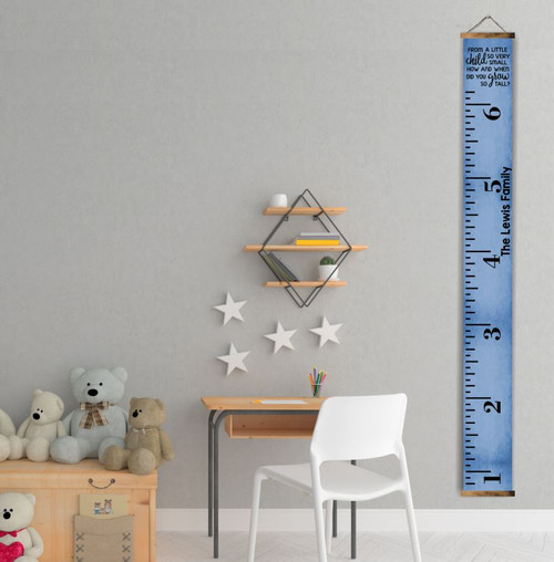 Canvas Growth Chart Height Ruler Tracker Sign Child Grow Tall Quote, Blue