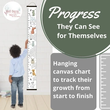 Canvas Dogs Growth Chart Child Baby Milestone Height Ruler Tracker Sign — Hanging canvas growth chart with playful animal