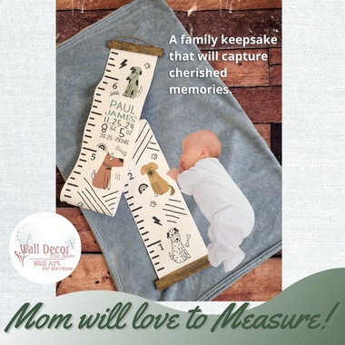 Canvas Dogs Growth Chart Child Baby Milestone Height Ruler Tracker Sign