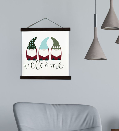 Winter Welcome Gnome Canvas Wall Sign - Perfect Entryway Wall Decor Small Black Wood