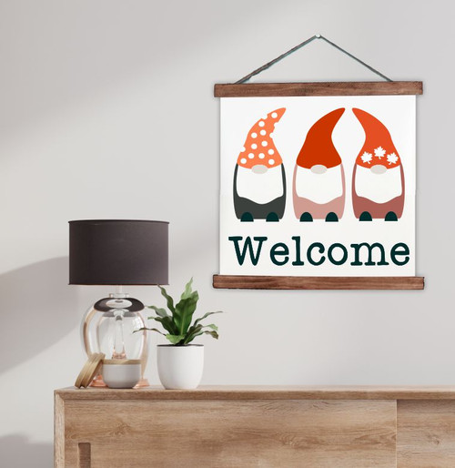 Gnome Welcome Canvas Sign Fall Decor Canvas Print Seasonal Decoration XLarge Walnut Wood