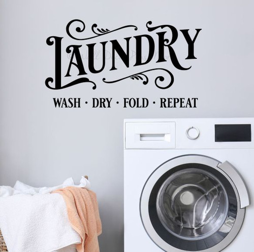 Vintage Laundry Lettering Wall Decal Matte Finish Vinyl Wall Sticker Black