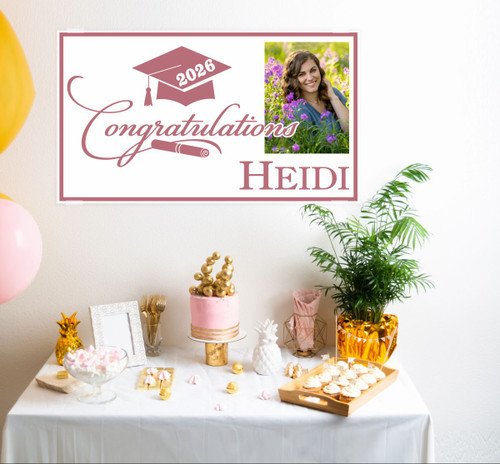 Congratulations 2026 Name Photo Graduation Banner Personalized Print Sign