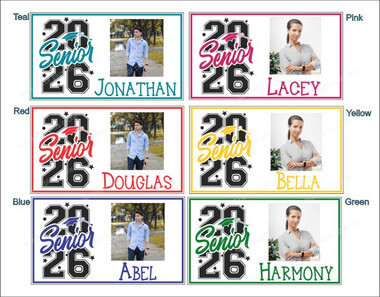 Senior 2026 Name Photo Graduation Banner Custom Poster — Colorful graduation signs with personalized names and large numbers