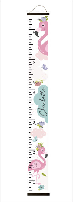 Flamingo Canvas Growth Chart Sign Girls Blush Pink Height Ruler Black Wood with Name