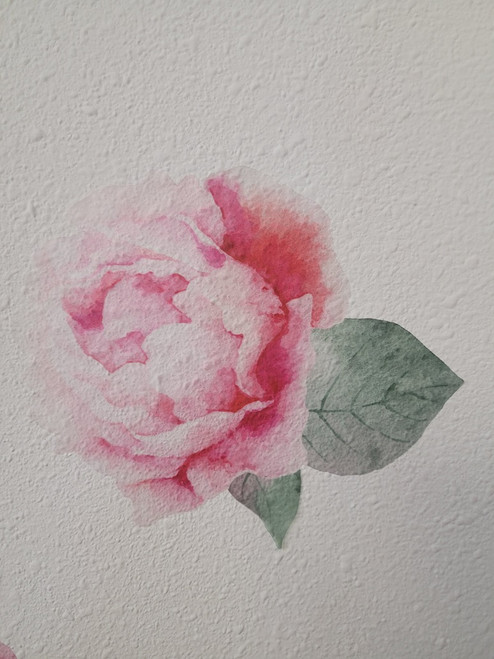 Watercolor Pink Peony Flower Wall Decal Stickers Home Wall Art Decor closeup