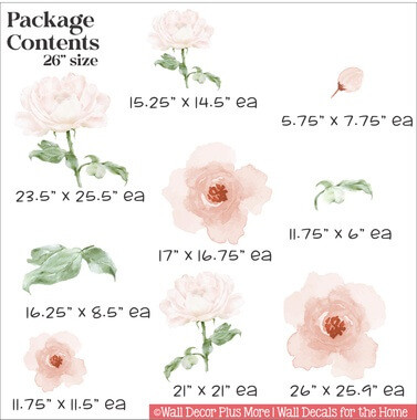 Watercolor Rose Flowers + Greenery Wall Art Decal Stickers