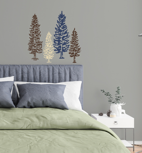 Spruce Tree Wall Decals Pine Wall Decor Woodland Nursery Forest Theme Small ChBrown Beige DeepBlue