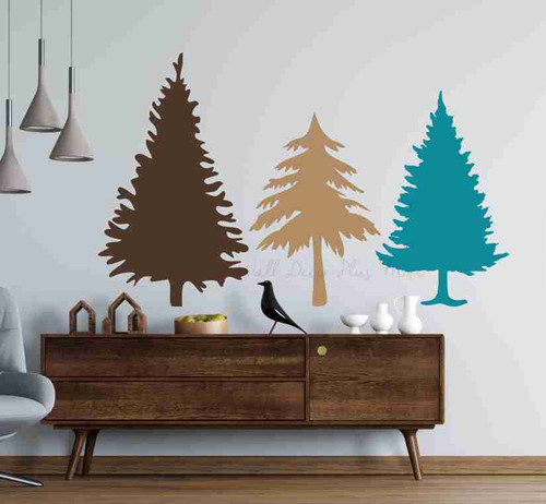 Evergreen Trio Wall Decals - Exquisite Woodland Nursery Wall Stickers ChBrown, Tan, Teal