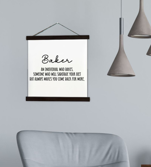 Baker Definition Canvas Wall Hanging Art Sign in 4 Sizes, 2 Wood Colors Small Black Wood