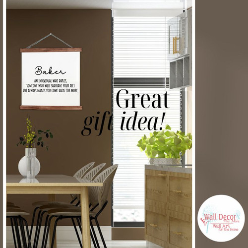 Baker Definition Canvas Wall Hanging Art Sign in 4 Sizes, 2 Wood Colors Gift Idea