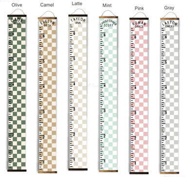 Checkered Canvas Growth Chart Sign: Personalized Height Ruler with Modern Wall Art Design