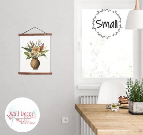 Canvas Wall Hanging Sign Rustic Flower Vase Print Farmhouse Wall Art 12x14 Walnut Wood