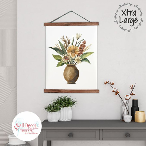 Canvas Wall Hanging Sign Rustic Flower Vase Print Farmhouse Wall Art 23x30 Walnut Wood