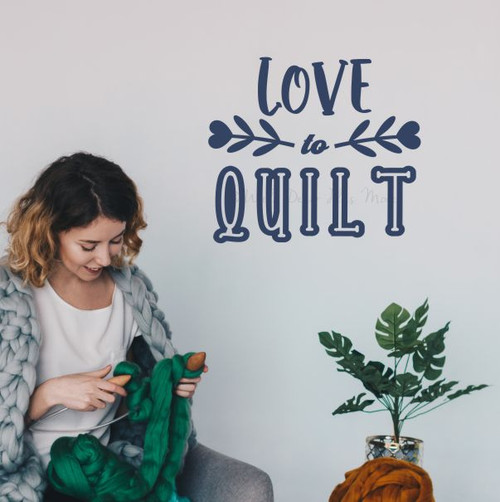 Love To Quilt Vinyl Wall Art Decal - Craft Room Wall Decor Sticker DeepBlue