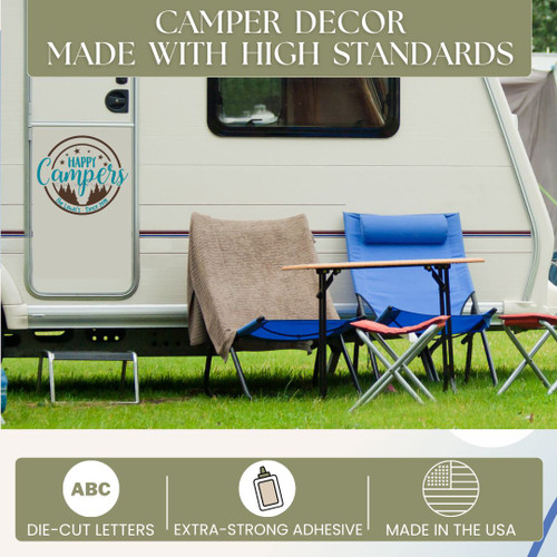 Happy Campers Personalized Custom Family Name & Date Camper Door Decal ChocBrown Teal