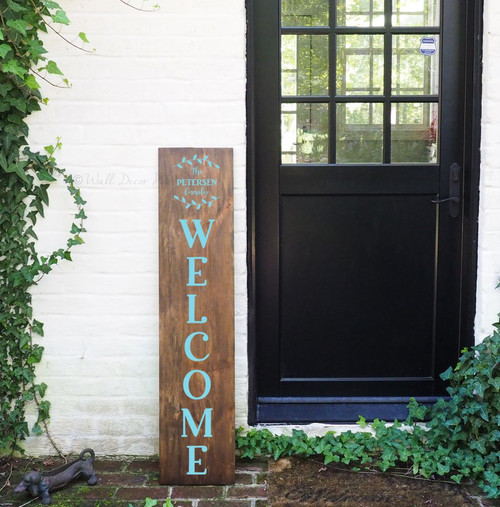 Family Name Welcome DIY Vertical Lettering Vinyl Decal Sticker for Porch Decor Geyser