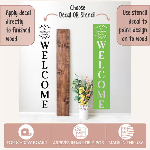Family Name Welcome DIY Vertical Lettering Vinyl Decal Sticker for Porch Decor Sign