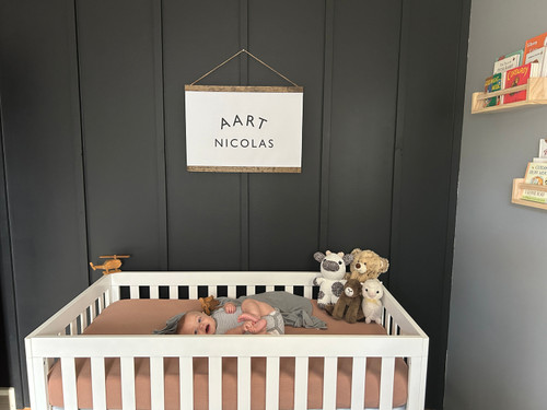 Personalized Canvas Nursery Name Sign Banner - Custom Made in the USA Large Walnut Wood