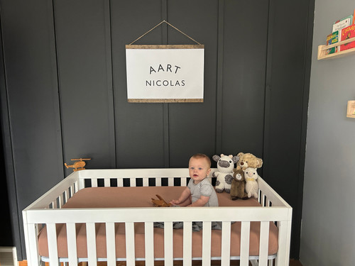 Personalized Canvas Nursery Name Sign Banner - Hand Made in the USA large walnut wood