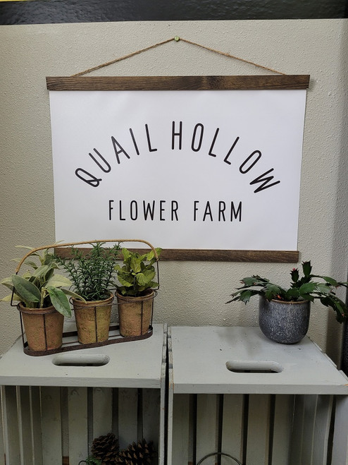 Business Name  Canvas Sign Custom Wall Art Hanging Banner with Walnut Wood Small