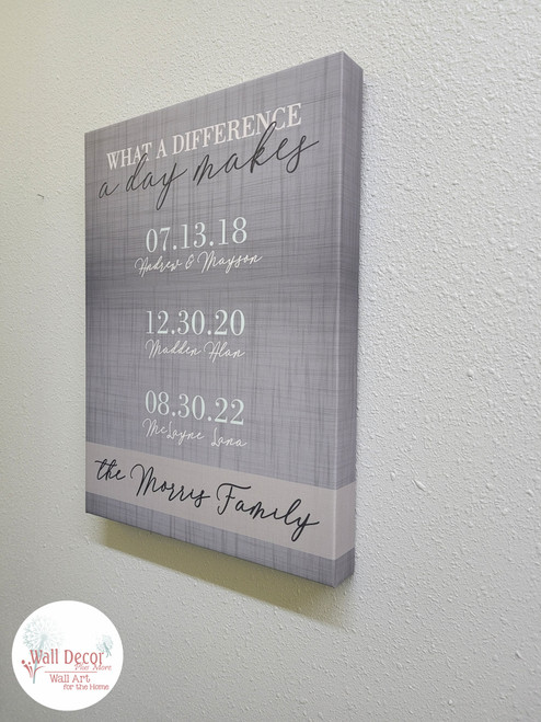 Personalized What a Difference a Day Makes Canvas Print Wall Art Sign Morris Family side