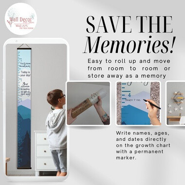 Mountains Canvas Growth Chart Personalized Height Ruler for Kids