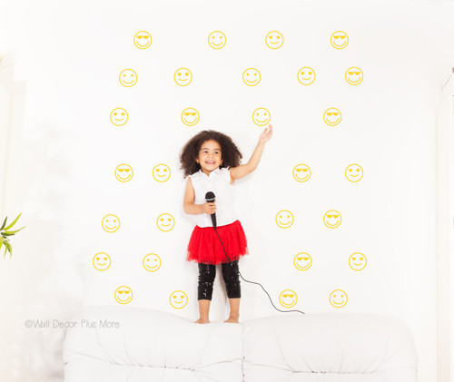 Smiley Face Wall Art Decal Stickers - Retro Wall Decor for Kids Room Yellow