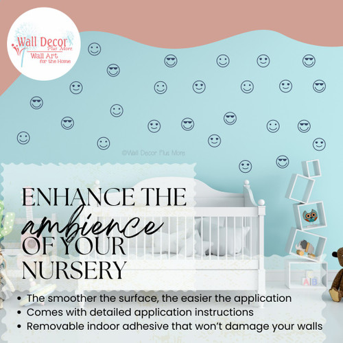 Smiley Face Wall Art Decal Stickers - Retro Wall Decor for Kids Room DeepBlue enhance