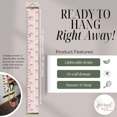 Ribbons Bows Canvas Growth Chart Height Ruler Sign