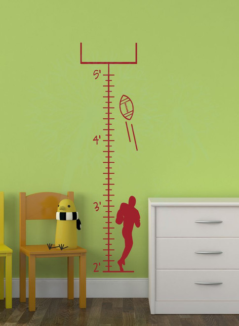 Football Growth Chart Wall Decal Boys Height Ruler Vinyl Sticker Red