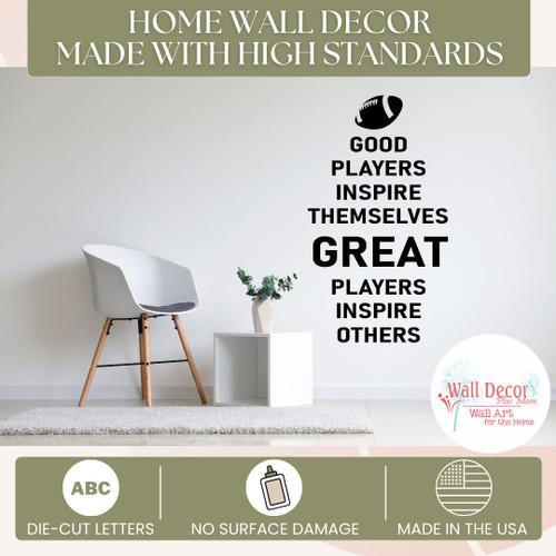 Great Players Inspire Others Stylish Sports Ball Wall Art Decal Sticker football black