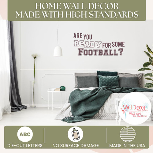 Stylish Football Wall Art Quote for Every Fan - Sports Wall Sticker Decal Eggplant standards