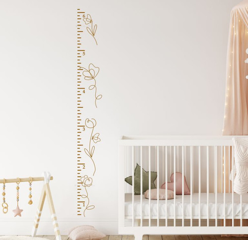 Boho Floral Growth Chart Wall Decal Girls Vinyl Sticker Height Ruler ClayBrown