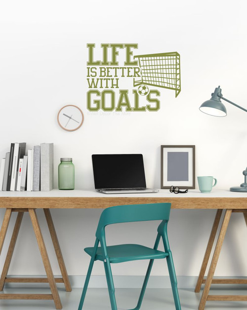 Life Better With Goal Inspirational Soccer Net Wall Decor Sticker Decal OliveGreen