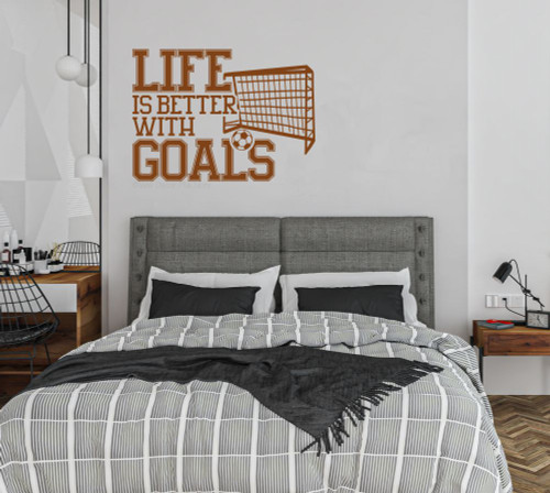 Life Better With Goal Inspirational Soccer Net Wall Decor Sticker Decal Clay
