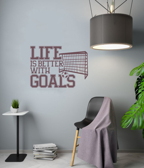 Life Better With Goal Inspirational Soccer Net Wall Decor Sticker Decal Eggplant