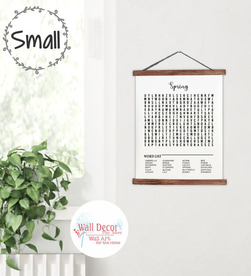 Fun Spring Word Search Canvas Wall Art Hanging Sign Interactive Print Small walnut