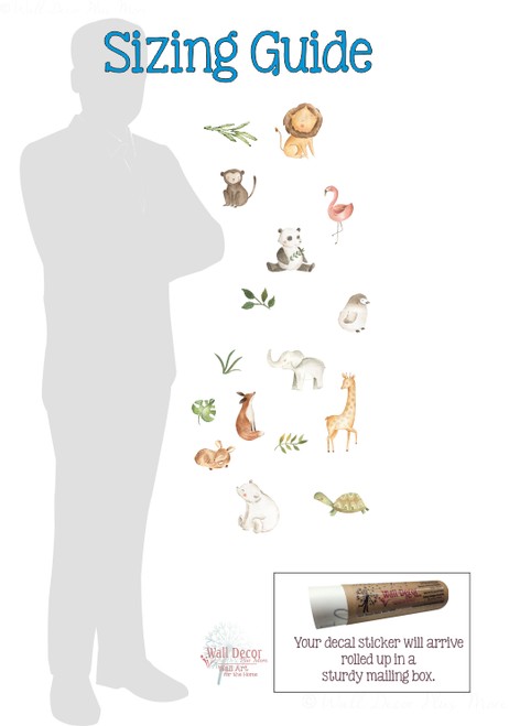Cute Watercolor Wild Animals Wall Stickers Peel n Stick Decorative Art sizing