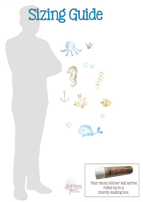 Under the Sea Watercolor Wall Stickers Vibrant Ocean Kids Wall Decor sizing
