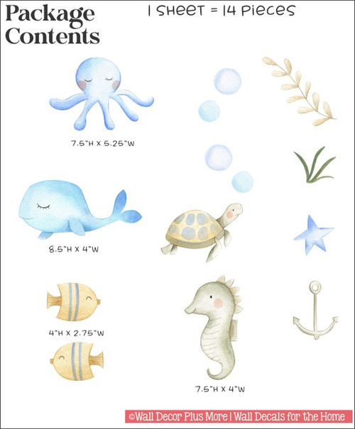 Under the Sea Watercolor Wall Stickers Vibrant Ocean Kids Wall Decor package contents