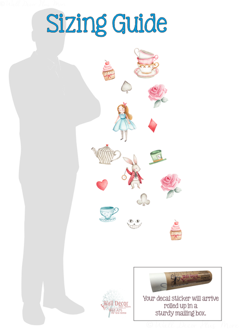 Whimsical Wonderland Alice Tea Party Vinyl Wall Sticker Decals 15pc sizing