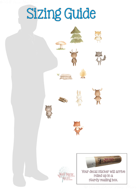 12 Woodland Animal Forest Critters Art Wall Stickers Removable Decals sizing